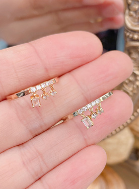 日系轻奢镶钻星辰流苏银镀金戒指