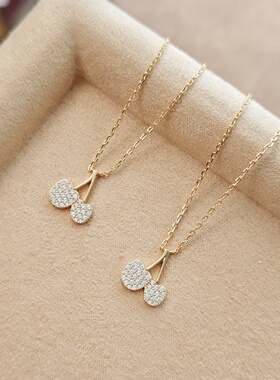 日系猫女樱桃锁骨链S925银镀金