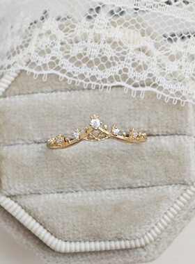 日系轻奢S925镀14K镂空皇冠戒指