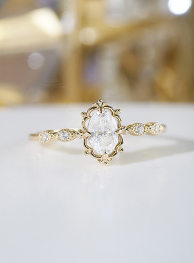 莫桑钻纯银镀金戒指复古宫廷风