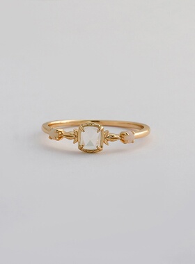 日系小清新925银白水晶澳宝女戒