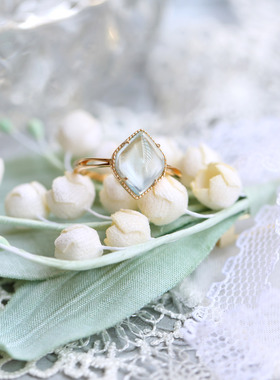 天然黄玉托帕石菱形水滴戒指