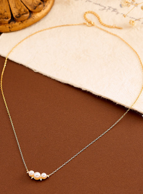 敦丽珠宝3粒淡水珍珠S925项链