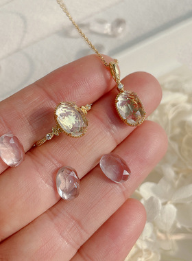 日系轻奢白水晶S925镀金戒指