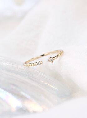 日系甜美925银镀金锆石开口戒子