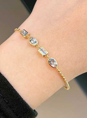 韩国通体s925纯银海蓝色多石手链