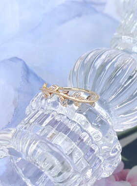 日系轻奢月桂叶925银镀金戒指