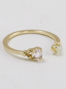 S925镀金樱花粉摩根石欧泊开口戒