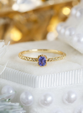 轻奢天然坦桑石s925镀金女戒