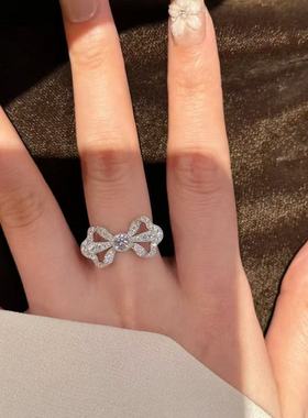 纯银s925高碳钻蝴蝶结戒指