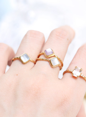 日系轻满园春色925银方形戒指