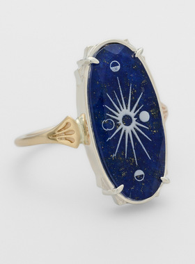 日系925银天体日月椭圆戒指