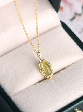 轻奢925纯银绿色椭圆项链