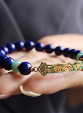 天然青金石8mm老矿料帝王青金单圈手链微金微白青金手串厂家