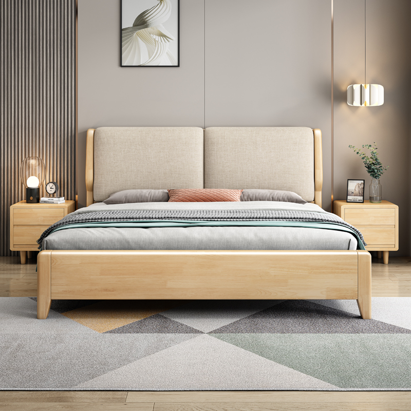 简约现代软靠北欧实木床小户型1.8米主卧双人床1.5气压高箱储物床
