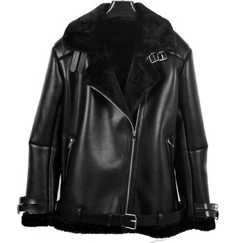 ເສື້ອຂົນຜູ້ຊາຍ Plush Thickening Loose Men's Leather Sheep Wool Motorcycle Leather Jacket Men's Trendy Faux Fur