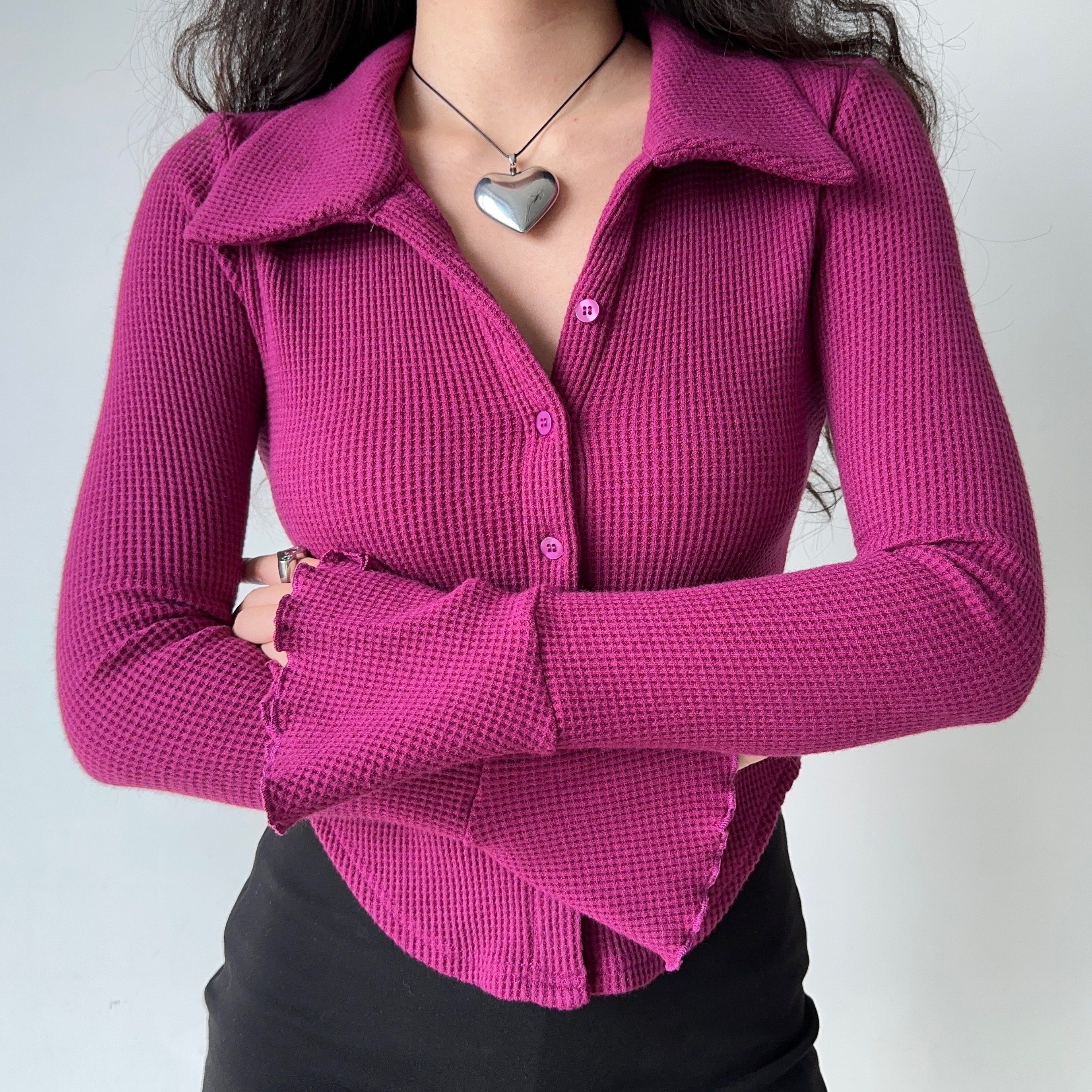 【清仓】Go Girl Go 自制欧美风弧形下摆衬衫女喇叭袖修身上衣,淘宝优惠券,粉丝福利购,淘宝优惠卷