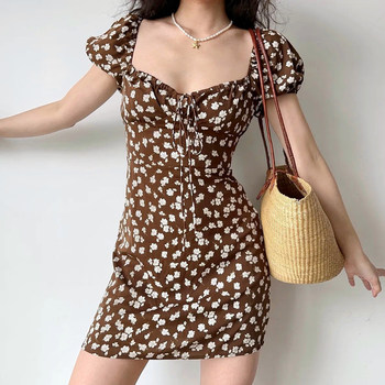 Go Girl Go Homemade dress floral sexy ເອີຣົບແລະອາເມລິກາສໍາລັບແມ່ຍິງ summer retro backless square neck skirt A-line skirt