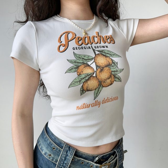 ເສື້ອທີເຊີດບ່າພິມແບບ peach ແບບເອີຣົບແລະອາເມລິກາ homemade