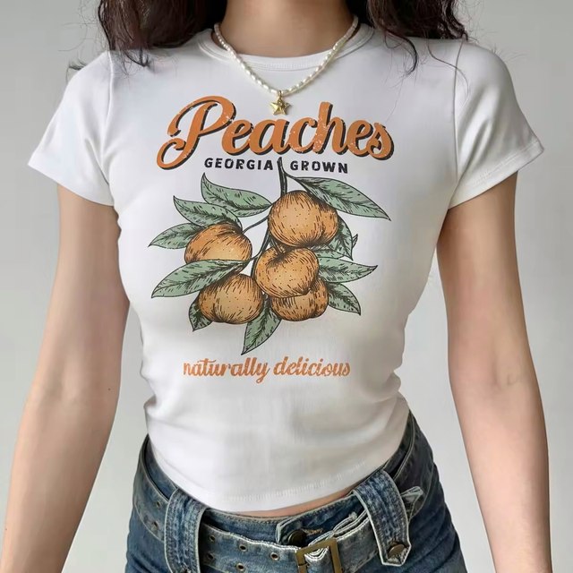 ເສື້ອທີເຊີດບ່າພິມແບບ peach ແບບເອີຣົບແລະອາເມລິກາ homemade