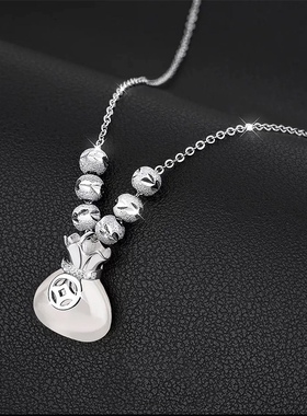 S999纯银五福珠玉髓钱袋项链女复古高级感时尚转运珠吊坠女友礼物