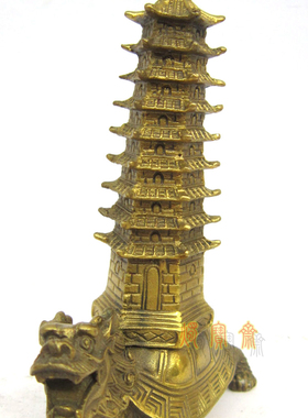 文昌塔龙龟负塔风水摆件纯铜质