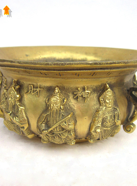 聚宝盆五路财神香炉摆件纯铜质