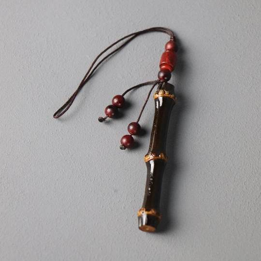 天然紫竹鞭手把件文玩节节高升钥匙扣老料实心竹挂件满钉手工竹雕