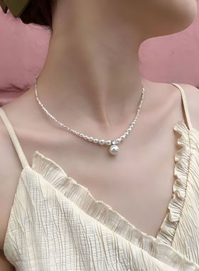 闪钻碎银子珍珠项链女2025新款爆款设计感高级锁骨链轻奢小众颈链