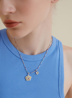 多巴胺彩色笑脸串珠项链女轻奢高级设计感时尚百搭甜美锁骨