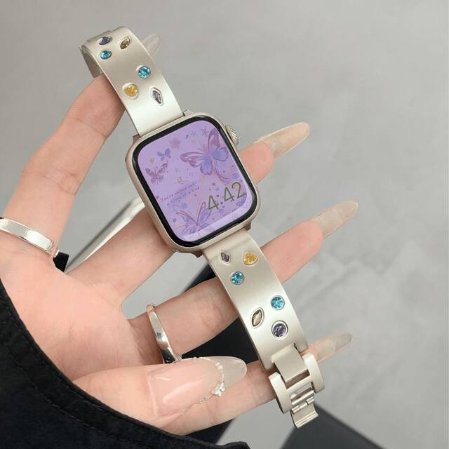 New Xiaoxiangfeng Colorful Diamond Bent Metal Watch Strap