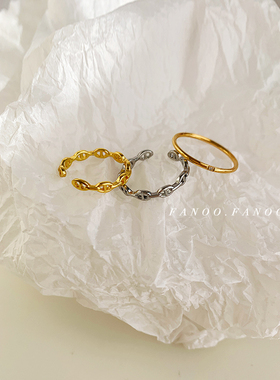 韩国ins风猪鼻子戒指女纯银轻奢小众设计叠带简约开口食指戒指环