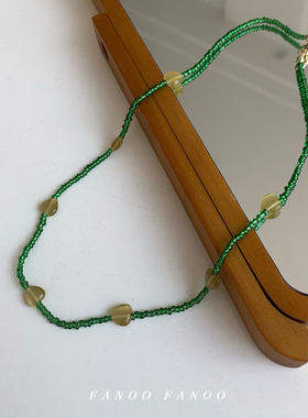 清新绿色琉璃爱心项链