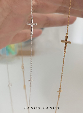 小众设计褶皱十字架项链通体纯银