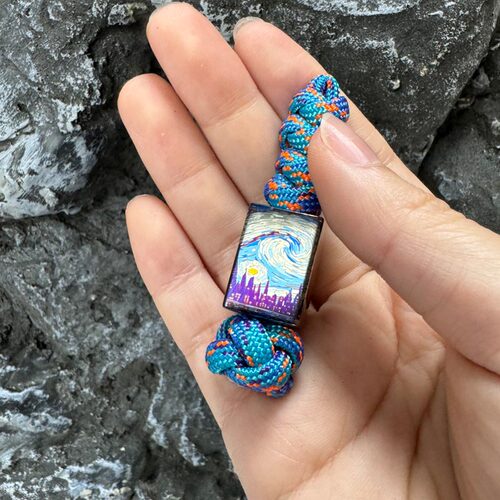 彩钛【梵高星空】钛合金坠子玩具EDC伞绳挂坠尾绳项链坠刀坠 - 图3