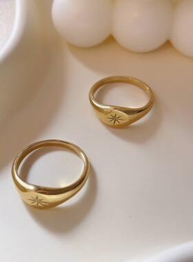 7 rings  ins法式风格复古六芒星小花雏菊钛钢戒指个性尾戒