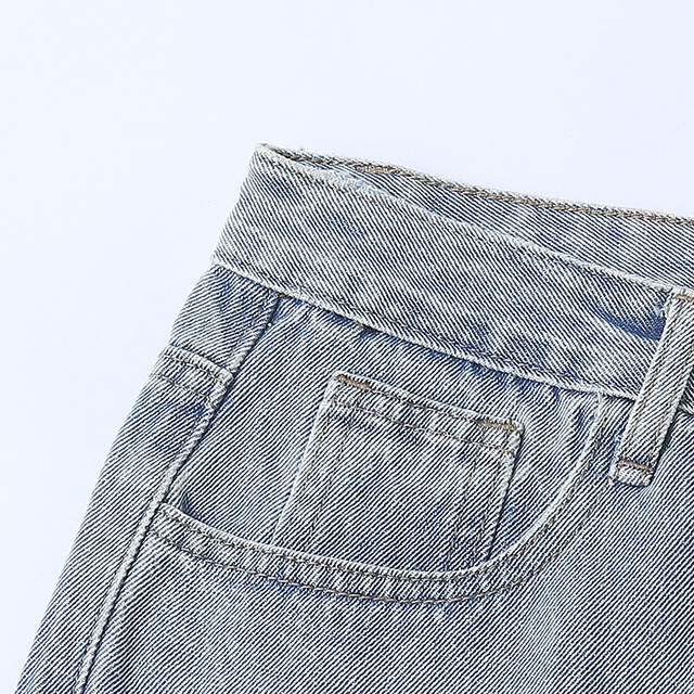 ພາກຮຽນ spring ແລະ summer ຂອບດິບ ripped ຂາຊື່ jeans ວ່າງສໍາລັບແມ່ຍິງ