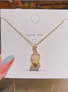 钛钢弥勒佛玉髓吊坠锁骨链