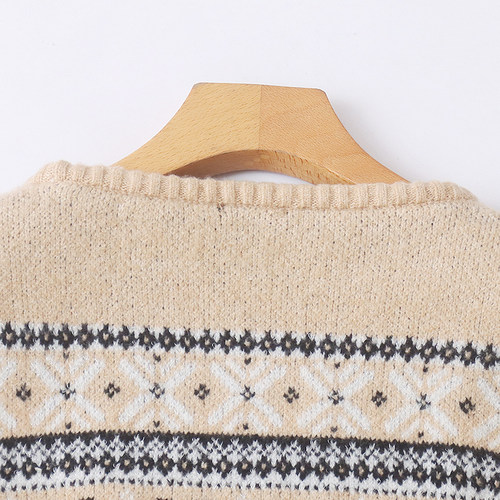 外贸短款圆领钩花毛衣秋 冬新款长袖保暖加厚针织衫休闲上衣22114 - 图2