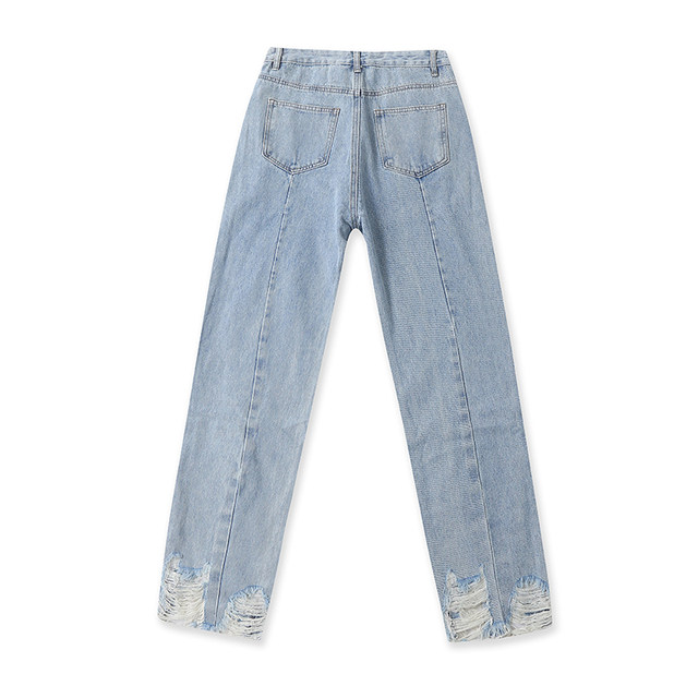 ພາກຮຽນ spring ແລະ summer ຂອບດິບ ripped ຂາຊື່ jeans ວ່າງສໍາລັບແມ່ຍິງ