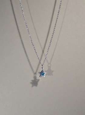 蓝色星星吊坠项链女锁骨链