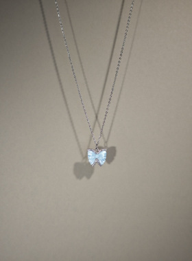 蓝色蝴蝶吊坠项链女锁骨链