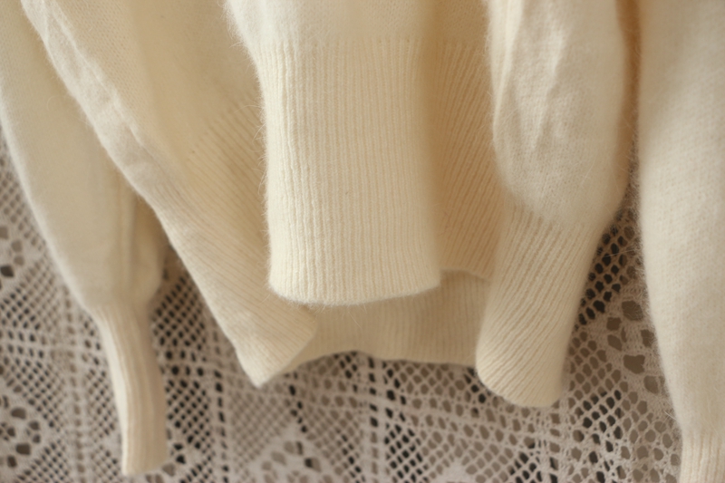 奶白色珍珠领个性毛衣宽松套头2021新品 安哥拉长袖兔毛毛衣 - 图3