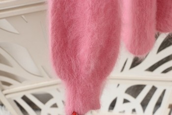 New water pink large round neck skirt short furry thickened slim pullover Christmas sweater rabbit fur