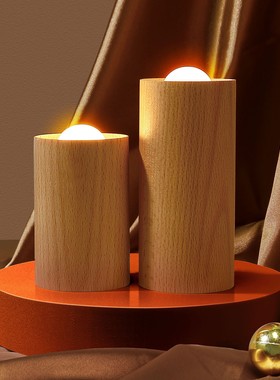 简约榉木木质烛光灯usb充电家居装饰摆件气应设计床头小夜灯