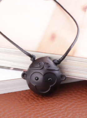 原创设计黑色紫光檀木孙悟空吊坠