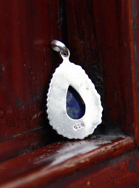 尼泊尔925银镶嵌青金石繁花吊坠