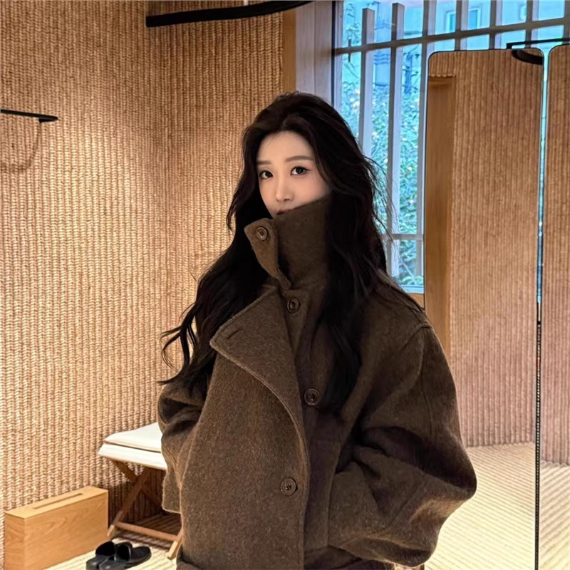 老钱风立领毛呢外套女短款加厚呢子大衣高级感气质复古风 - 图1