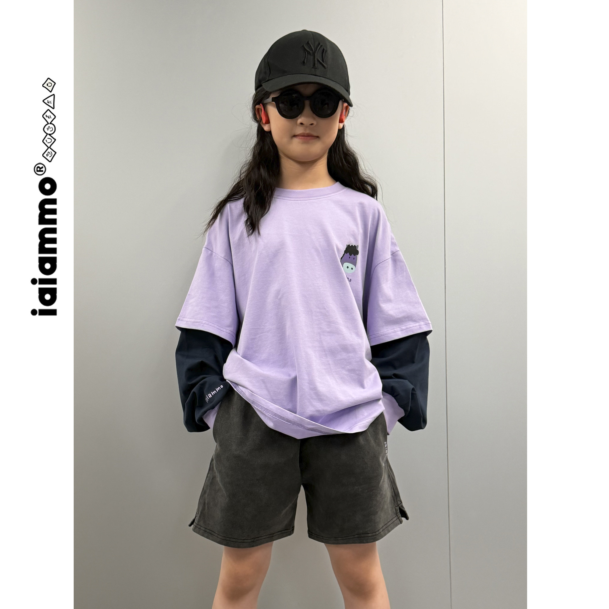 iaiammo丨原创新年「紫气东来」小马撞色假两件男女中大童装长T恤,淘宝优惠券,粉丝福利购,淘宝优惠卷