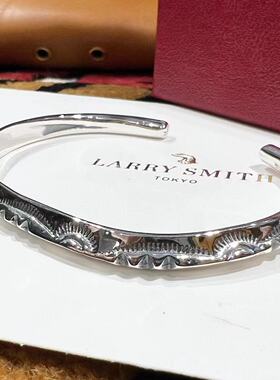 LARRYSMITH窄款叶纹刻印银手镯